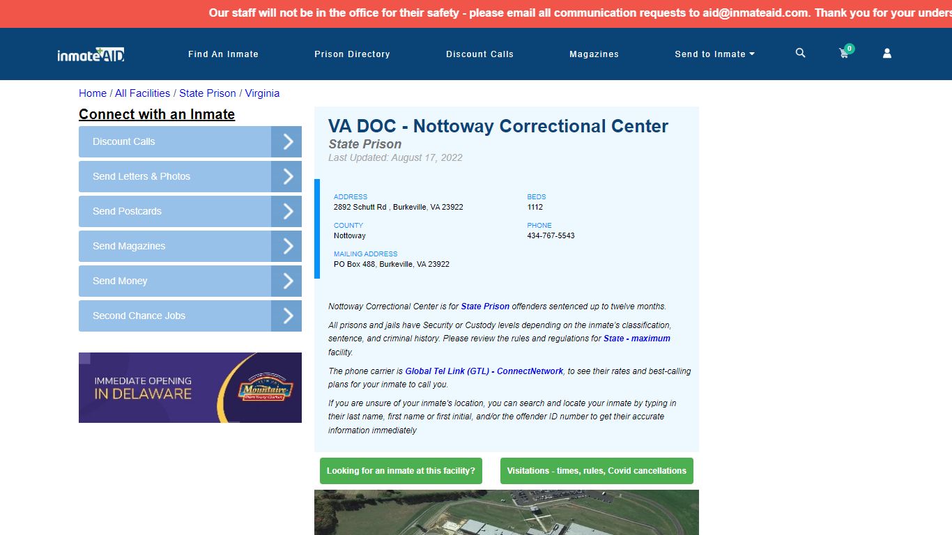 VA DOC - Nottoway Correctional Center & Inmate Search - Burkeville, VA